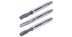 The new taps include (top to bottom) Paradur® Ti Plus for threading blind holes in titanium alloys; Paradur® Ni 10 for tapping nickel-based super alloys, such as Inconel 718; and Prototex® TiNi Plus for through-hole threading titanium and nickel-based super alloys. The new taps include (top to bottom) Paradur® Ti Plus for threading blind holes in titanium alloys; Paradur® Ni 10 for tapping nickel-based super alloys, such as Inconel 718; and Prototex® TiNi Plus for through-hole threading titanium and nickel-based super alloys.