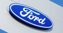 Ford logo on the office of official dealer. Ford logo on the office of official dealer.