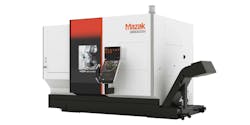 The Mazak HQR 200/3 NEO (shown) and the HQR 250/3 NEO have two spindles and three turrets, for Done In One part processing and high-volume throughput in single set-ups. The Mazak HQR 200/3 NEO (shown) and the HQR 250/3 NEO have two spindles and three turrets, for Done In One part processing and high-volume throughput in single set-ups.