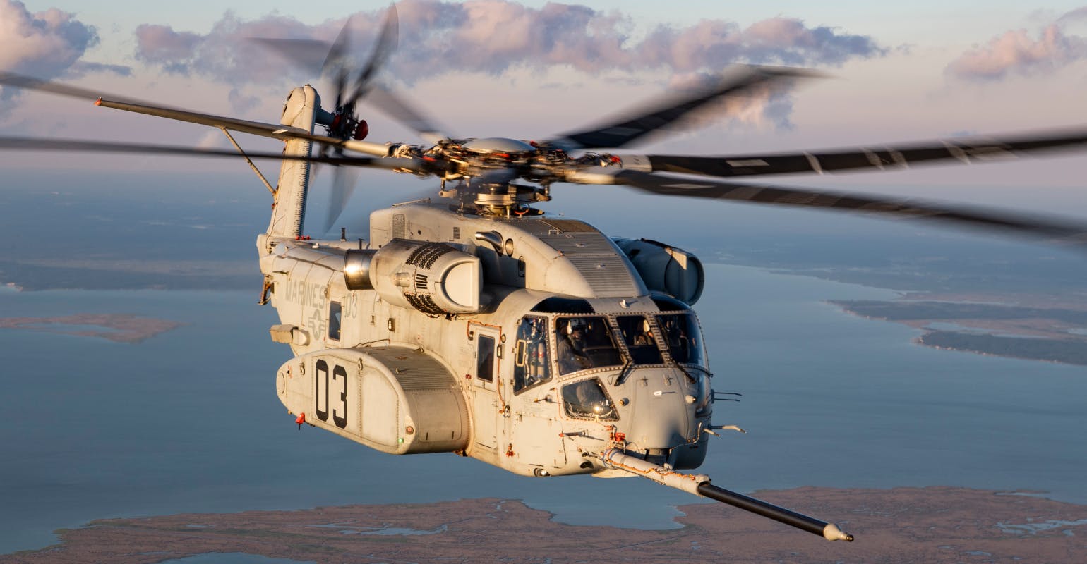 A USMC CH-53K King Stallion heavy-transport helicopter.