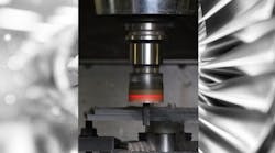 Aerospace machining, with heated grinding tool. Aerospace machining, with heated grinding tool.