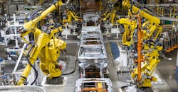 Bodies-in-white travel down the line in the body shop at the Detroit Assembly Complex – Jefferson where more than 900 robots weld the frames of the Jeep® Grand Cherokee and Dodge Durango. Bodies-in-white travel down the line in the body shop at the Detroit Assembly Complex – Jefferson where more than 900 robots weld the frames of the Jeep® Grand Cherokee and Dodge Durango.