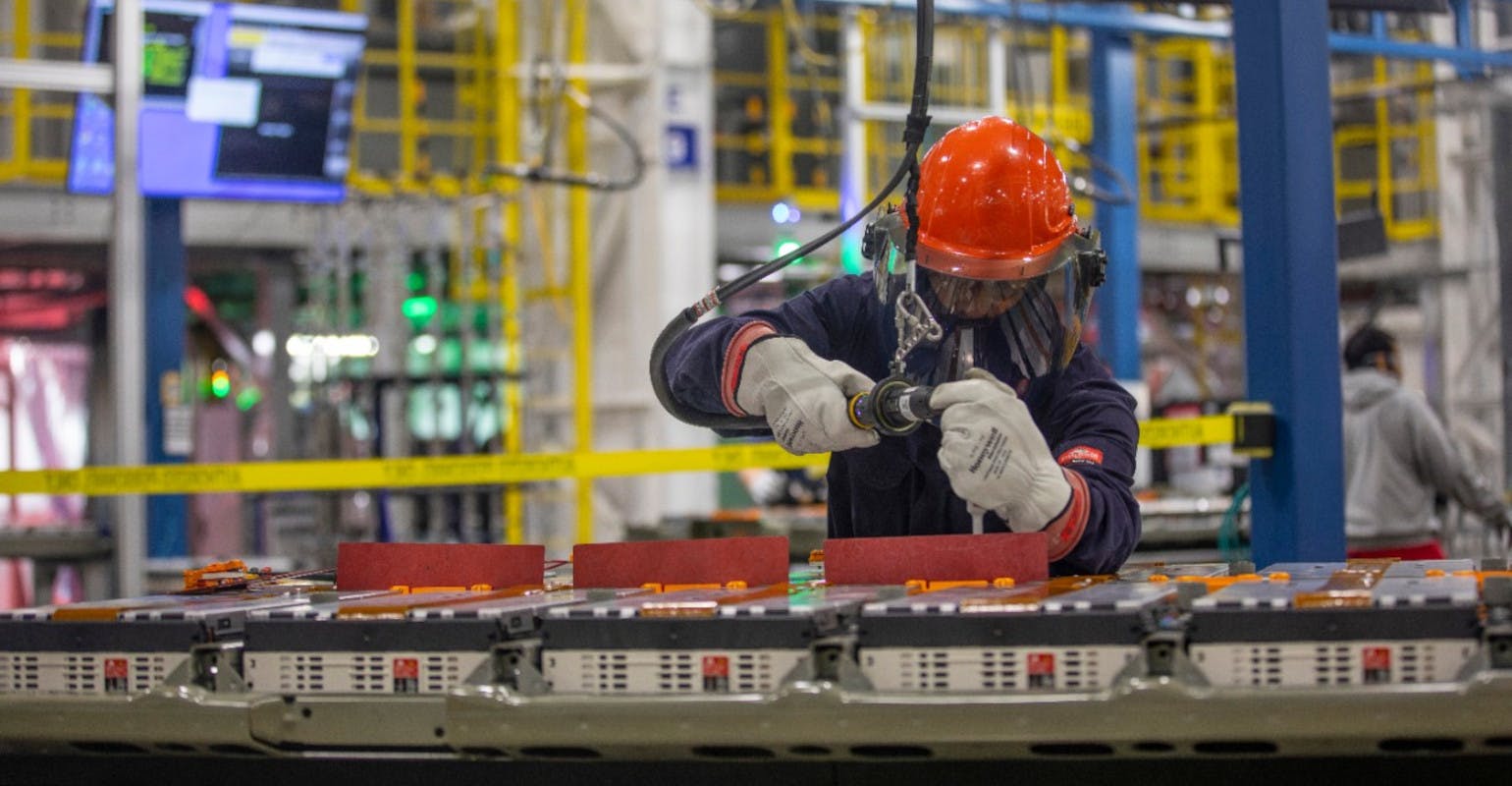 EV battery module assembly at GM's Spring Hill Assembly plant, Tennessee