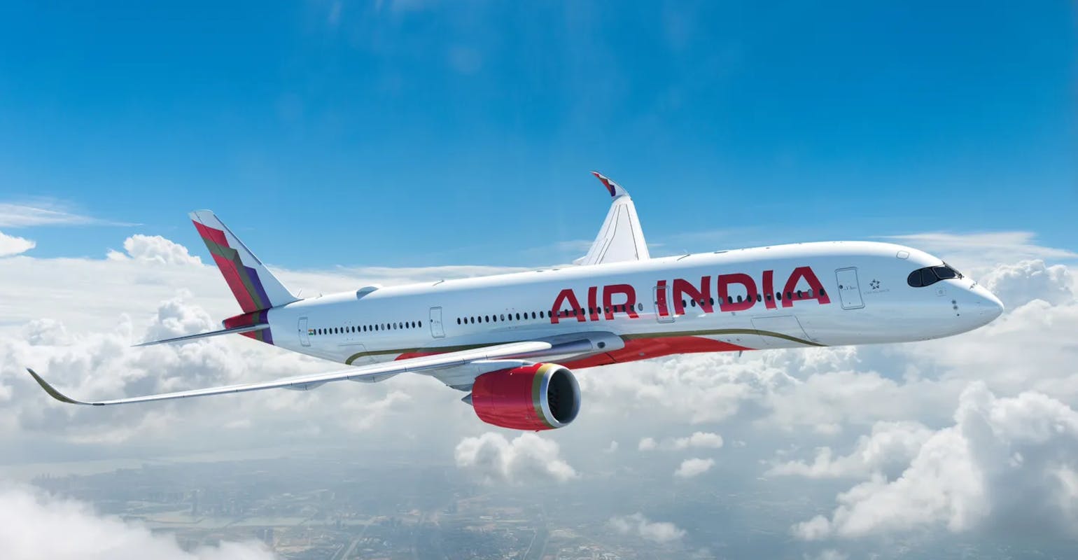 Airbus A350 illustrated in Air India livery.