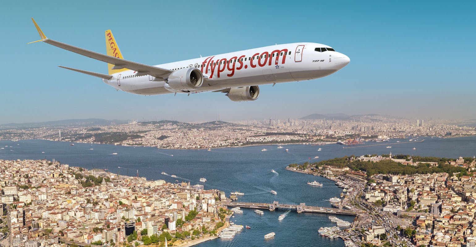 Boeing 737 MAX-10 illustrated in Pegasus Airlines livery.
