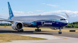 Boeing 777X aircraft shown on the tarmac in Everett, Wash.