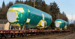 Boeing 737 aircraft fuselage shipment on BNSF train from Spirit AeroSystems. Boeing 737 aircraft fuselage shipment on BNSF train from Spirit AeroSystems.