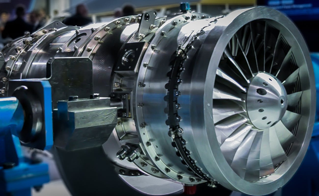 Compressor blades in a Rolls-Royce jet engine.