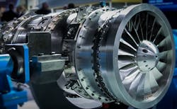 Compressor blades in a Rolls-Royce jet engine. Compressor blades in a Rolls-Royce jet engine.