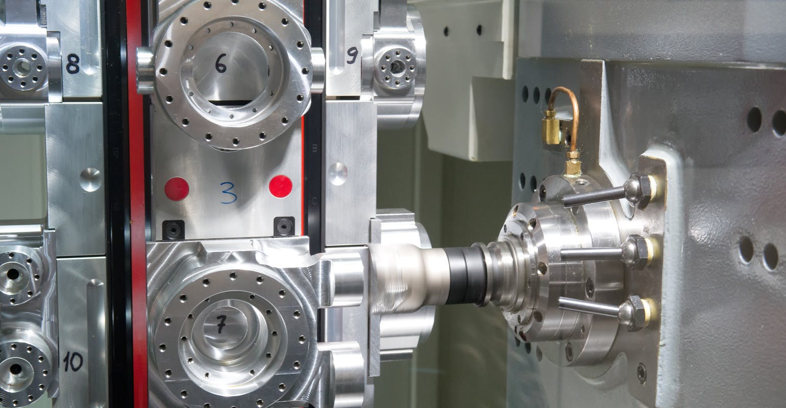 Photo of a CNC lathe for industrial milling.