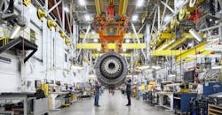 GE Aerospace LEAP engine assembly. GE Aerospace LEAP engine assembly.