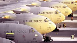 Boeing C-17 Globemaster III military transport aircraft. Boeing C-17 Globemaster III military transport aircraft.