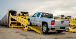 A 2014 GMC Sierra pickup is loaded onto a train car for shipping Wednesday, July 31, 2013 at the General Motors Fort Wayne Assembly plant in Fort Wayne, Indiana. A 2014 GMC Sierra pickup is loaded onto a train car for shipping Wednesday, July 31, 2013 at the General Motors Fort Wayne Assembly plant in Fort Wayne, Indiana.