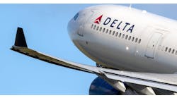 Delta Air Lines A330 takes off from Manchester, England. Delta Air Lines A330 takes off from Manchester, England.