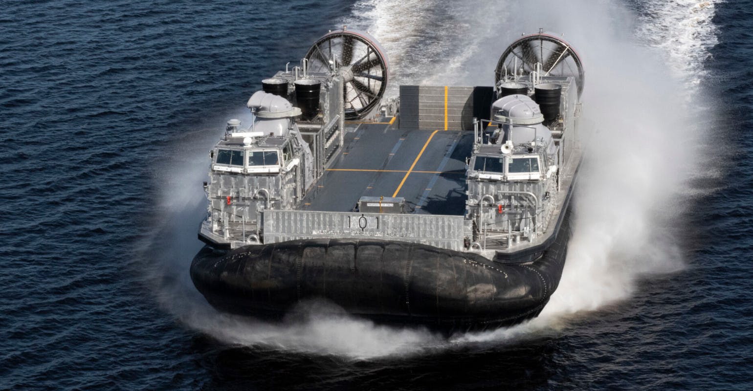 U.S. Navy LCAC 100 Ship-to-Shore Connector air-cushioned landing craft.
