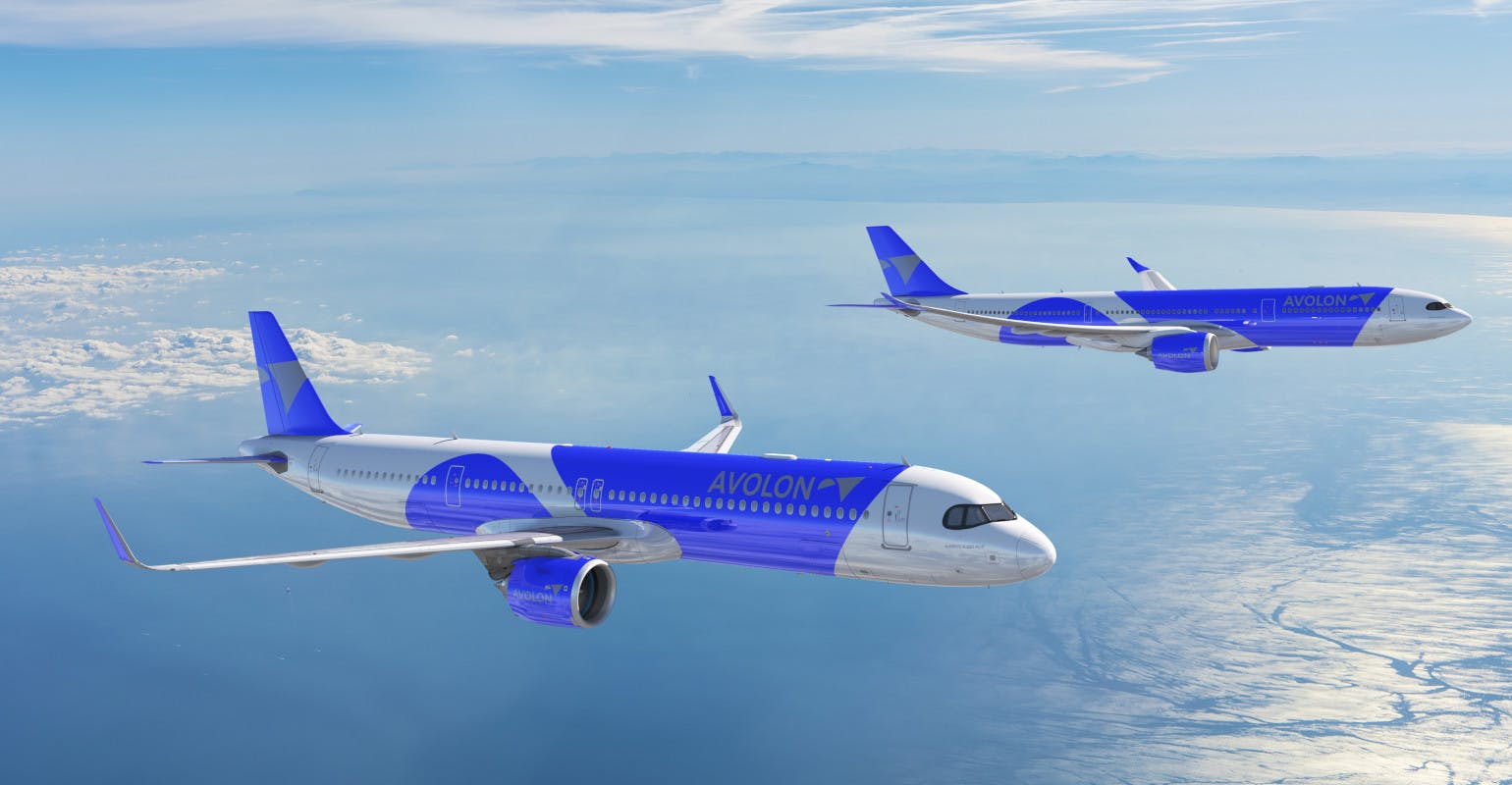 Illustration of widebody A330neo and single-aisle A321neo aircraft.