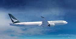 A Boeing 777-9 depicted illustrated in Cathay Pacific livery. A Boeing 777-9 depicted illustrated in Cathay Pacific livery.