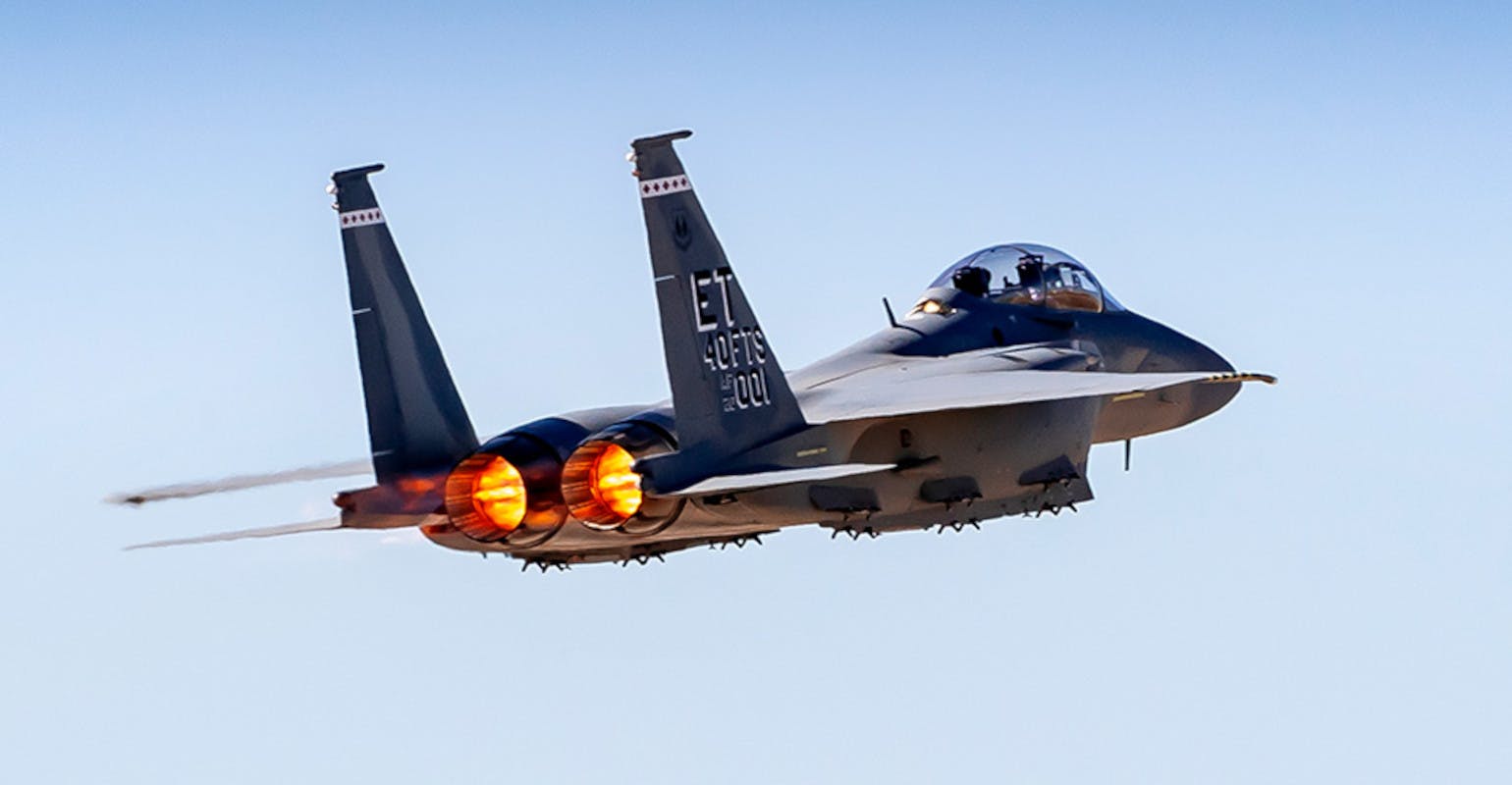 The Boeing F-15EX Eagle II.