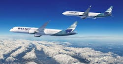 Boeing 737 MAX, 787 Dreamliner illustrated in WestJet livery. Boeing 737 MAX, 787 Dreamliner illustrated in WestJet livery.