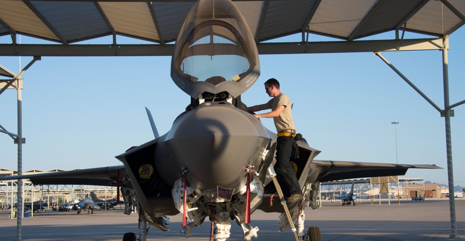 F35 maintenance at Luke AFB, Phoenix, Arizona.