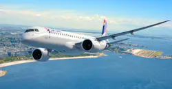 The twin-engine E195-E2 is the largest commercial aircraft offered by Embraer SA.