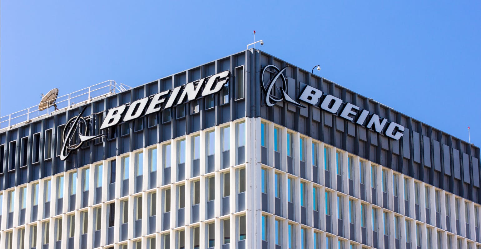 Boeing manufacturing facility, with logo.
