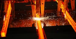 Steel billets at torch cutting of concaster run-out. Steel billets at torch cutting of concaster run-out.