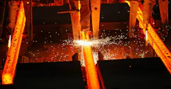 Steel billets at torch cutting of concaster run-out. Steel billets at torch cutting of concaster run-out.