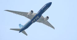 Duvall, Wash., USA - August 9, 2024 - Boeing 779X wide body aircraft N770XW underside isolated with Korean Air logo Duvall, Wash., USA - August 9, 2024 - Boeing 779X wide body aircraft N770XW underside isolated with Korean Air logo