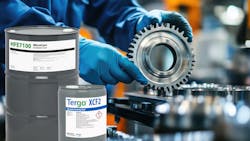 Barrels of MicroCare's specialty fluids are superimposed on the image of a gloved machinist cleaning a gear. Barrels of MicroCare's specialty fluids are superimposed on the image of a gloved machinist cleaning a gear.