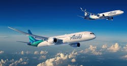Boeing 737 MAX-10 and 787 Dreamliner illustrated in Alaska Airlines livery. Boeing 737 MAX-10 and 787 Dreamliner illustrated in Alaska Airlines livery.