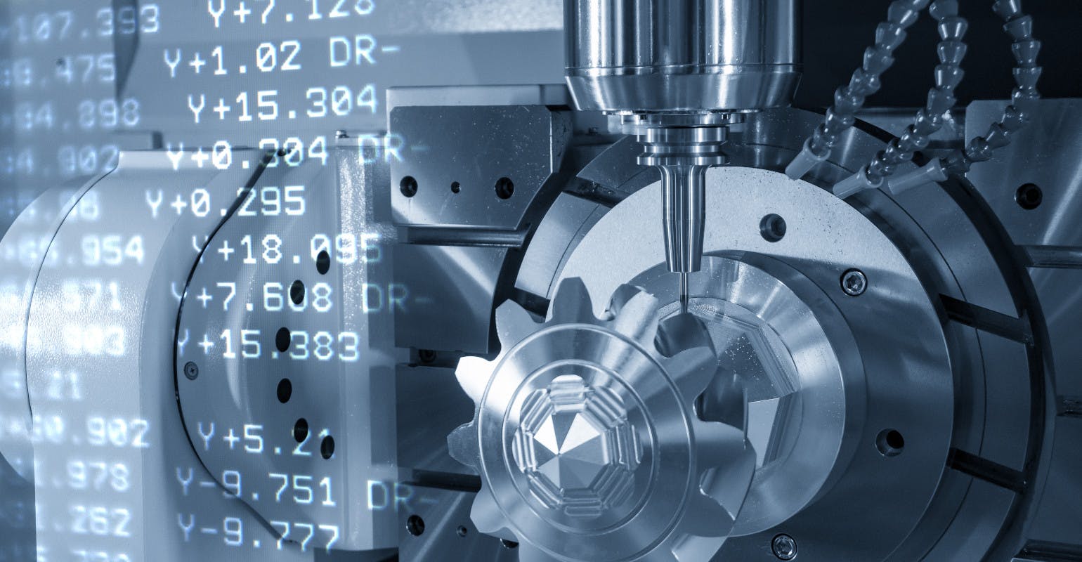 Five-axis CNC mil/turn operation.