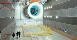 Rolls-Royce UltraFan 80 engine in ground testing, Derby, England. Rolls-Royce UltraFan 80 engine in ground testing, Derby, England.
