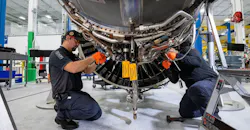 MRO technicians at work on a Pratt & Whitney GTF engine. MRO technicians at work on a Pratt & Whitney GTF engine.