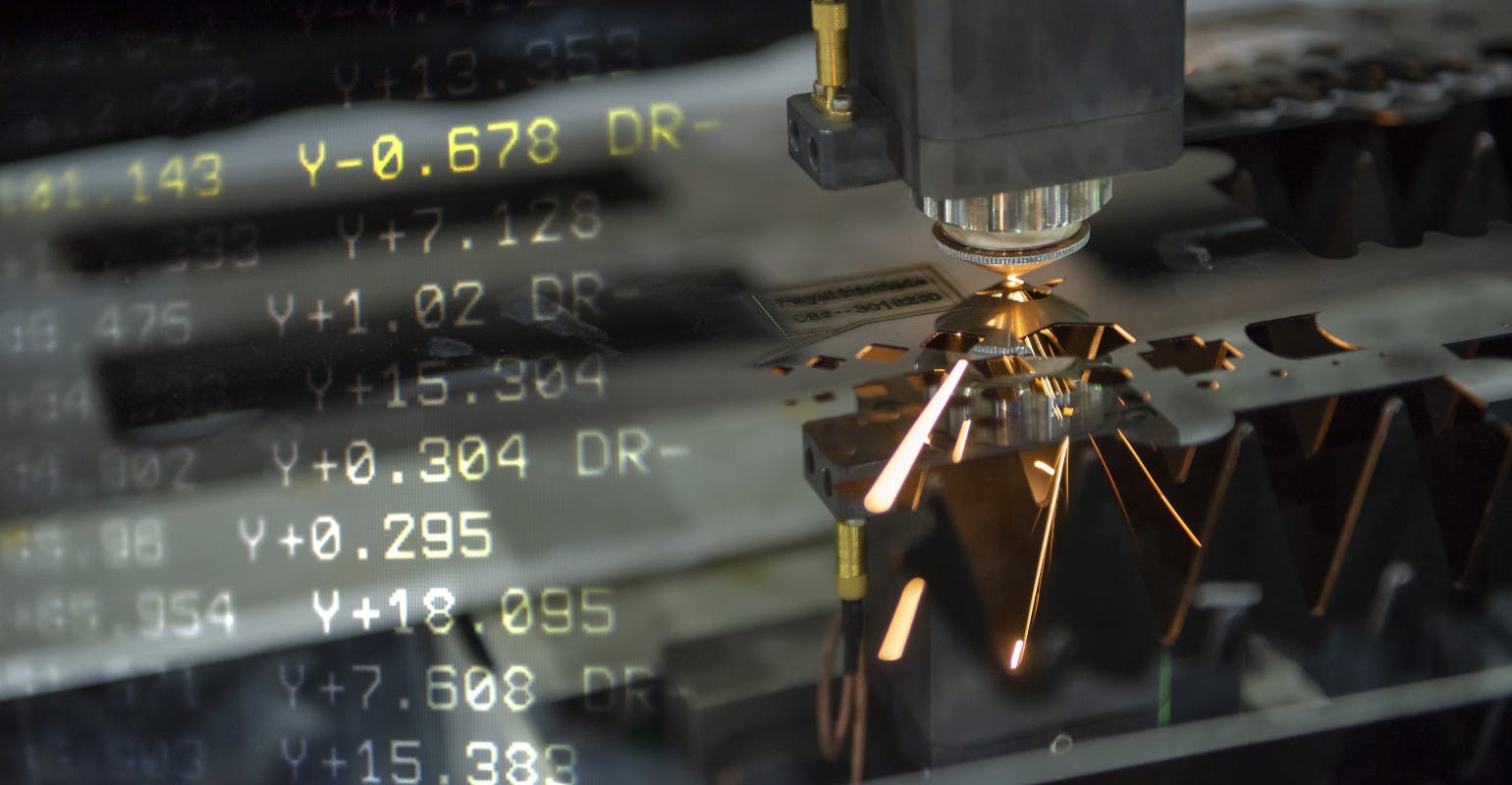 CNC fiber laser cutting machine and the G-code data background.