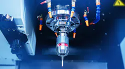 Probe CMM on milling machine. Sensor quality control after machining CNC industrial metal work.