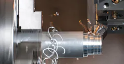 CNC lathe in operation.
