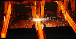Concast steel billets at oxy-torch cutting.